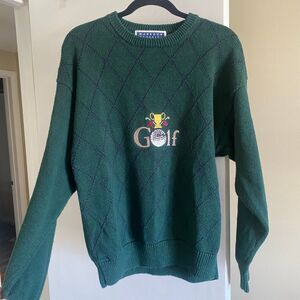 Vintage Harbour Classics Embroidered Cottagecore Hunter Green Sweater Golf Med
